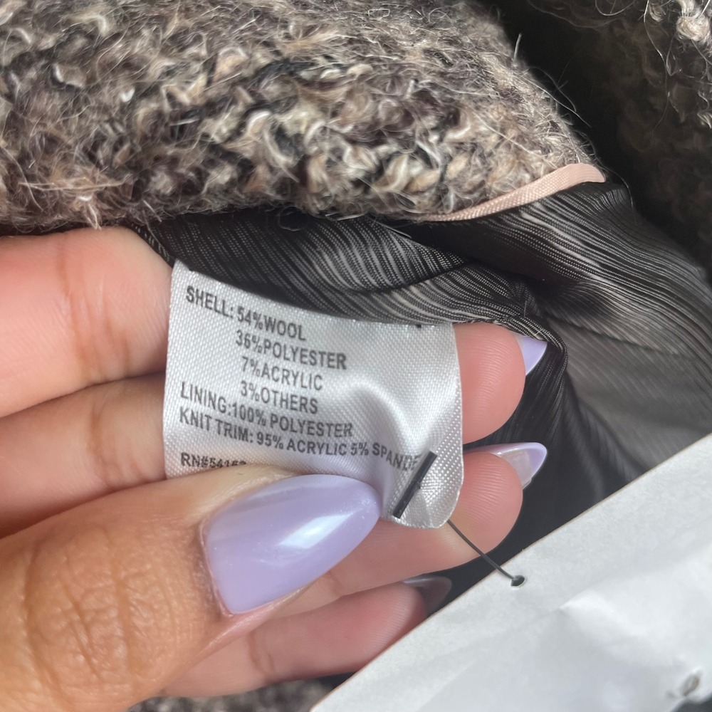 Calvin Klein Womens Wool Blend Double Breasted Belted Coat Taupe Tweed 10 NWT - Picture 5 of 9